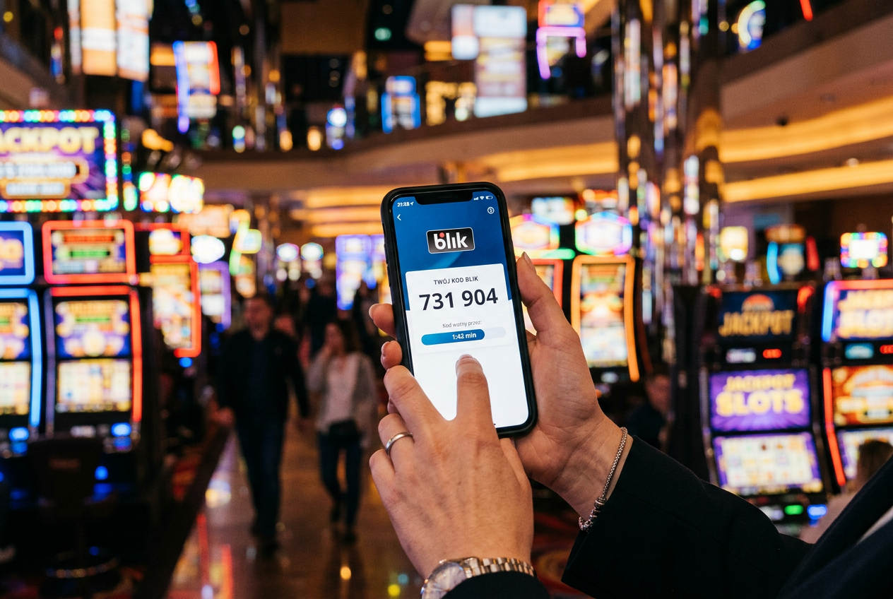 Smartphone displaying BLIK payment interface for a 5 PLN casino deposit