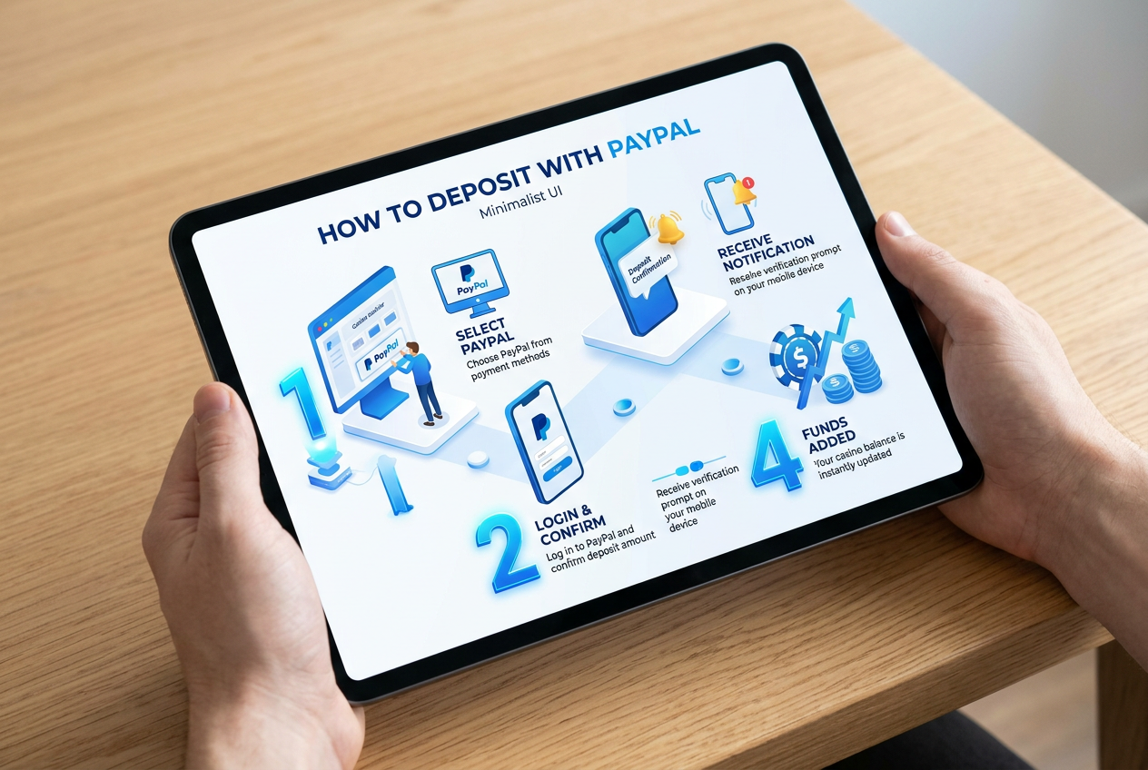 Kroki procesu płatności PayPal w kasynie online na tablecie